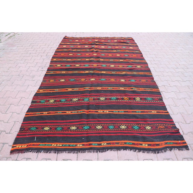 1960s Southwestern Style Stripe Design Hand Knotted Oushak Kilim Area Rug For Sale - Image 10 of 10