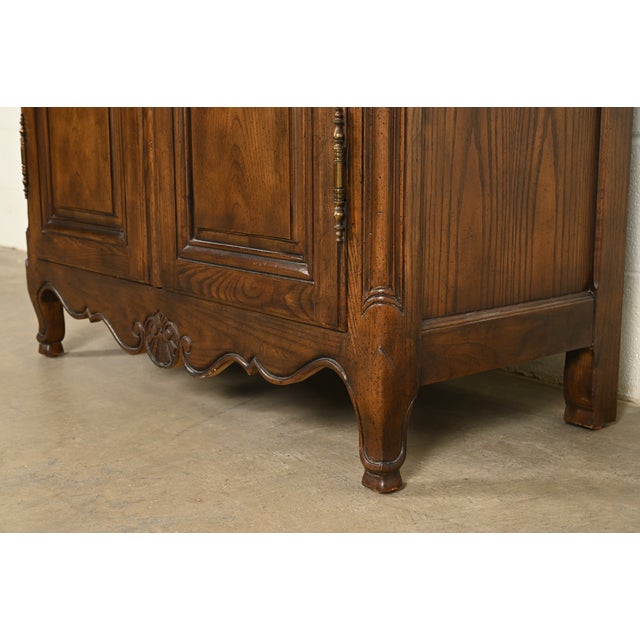 Baker Furniture French Provincial Louis XV Carved Oak Armoire Dresser or Linen Press For Sale - Image 13 of 18