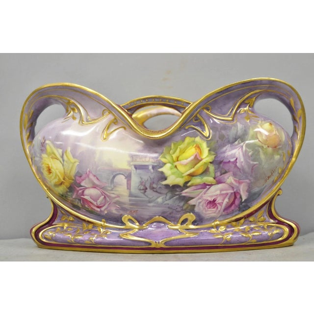 Art Nouveau Antique Franz Anton Mehlem Royal Bonn Germany Art Nouveau Purple Jardinière Vase For Sale - Image 3 of 17