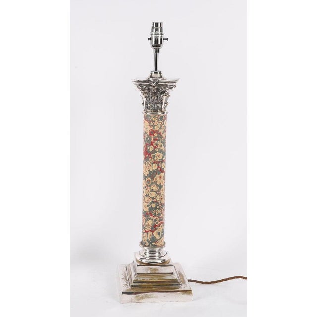 1920s Antique Silver-Plated Corinthian Column Table Lamps, 1920s, Set of 2 For Sale - Image 5 of 15