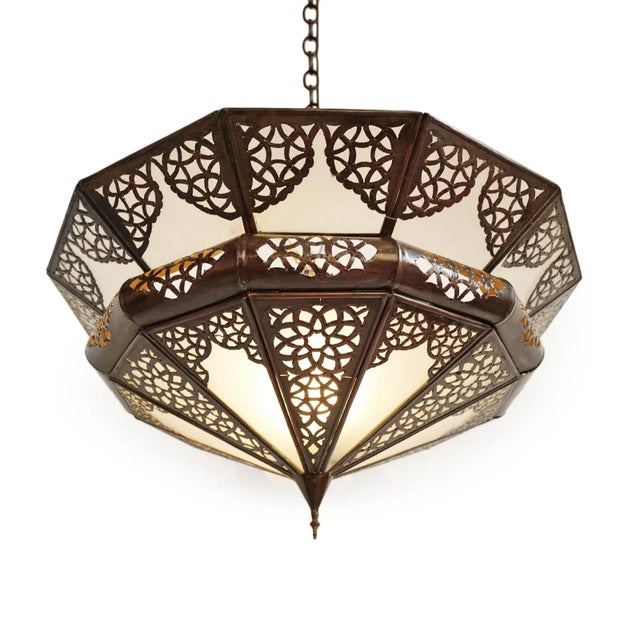 Vintage Moroccan Metal Frosted Dish Pendant Light Small For Sale - Image 4 of 9