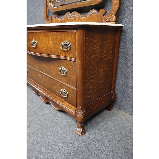 Pulaski Furniture Victorian Revival Oak Dresser With Faux Marble Top and Mirror For Sale - Image 9 of 14