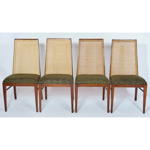Dillingham Manufacturing Company Mid Century Modern Cane Back Dining Chairs in the Style of Milo Baughman for Dillingham Seat of 4 For Sale - Image 4 of 12