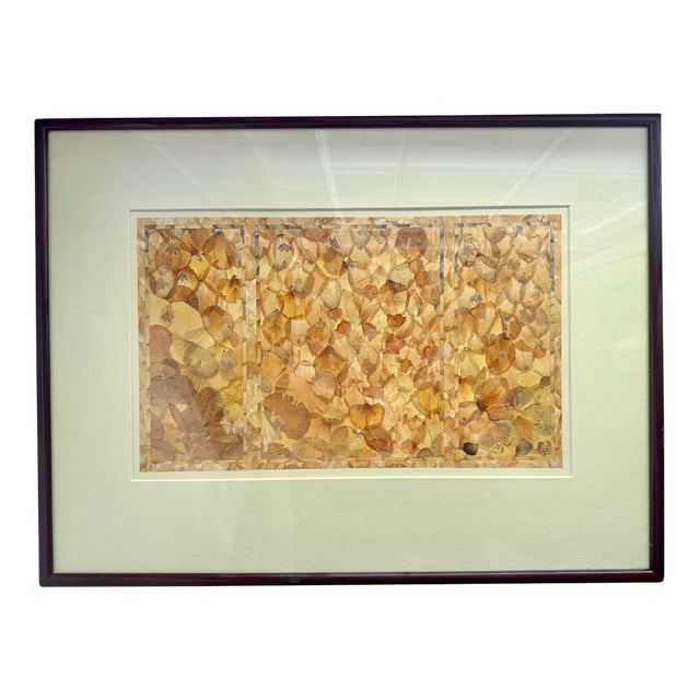Vintage 1980 Pressed Flower Petal Collage Signed H. White Framed Marquetry Style For Sale