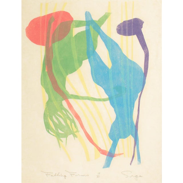 An abstract relief print titled "Falling Forms" by the Canadian artist Walter Sorge (1931-2021). This print features...