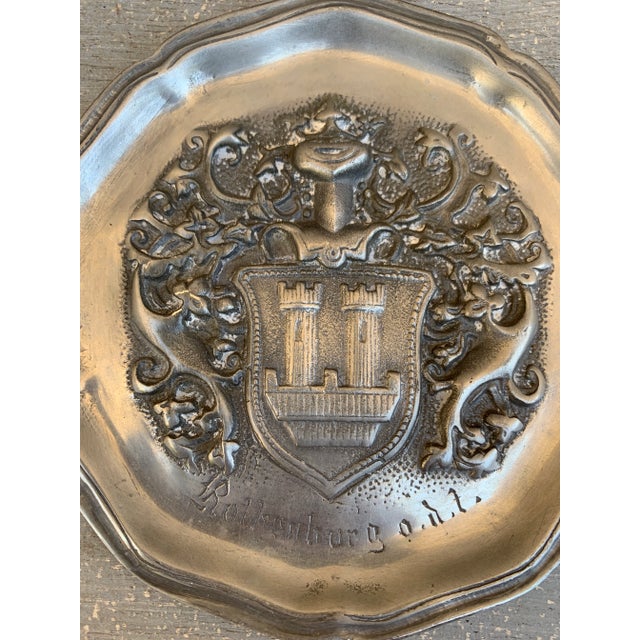 Mid-Century German J. Metten Pewter Heraldic Coat of Arms Wall Plate For Sale - Image 4 of 7