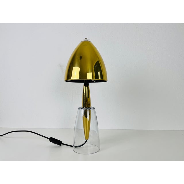 1960s Mid Century Solid Glass and Brass Shade Table Lamp, 1960s For Sale - Image 5 of 12