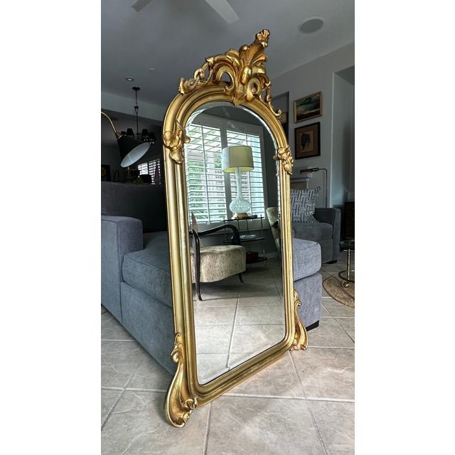 Gold 19th Century French Rococo Style Gold Gilt Arched Floor or Wall Mirror For Sale - Image 8 of 18