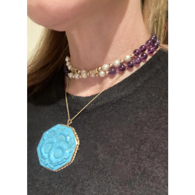 Metal Pearl Amethyst Gold Bead Necklace or Choker For Sale - Image 7 of 12