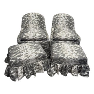 Pair of Luxe Lee Industries Chairs 2421-01 & Pair Swivel Ottomans 1430-00 For Sale