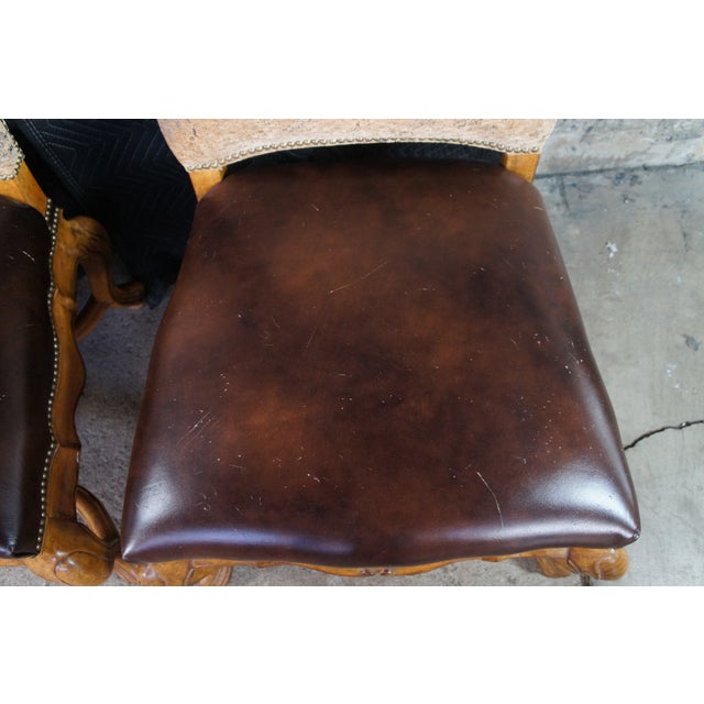 8 Thomasville Italian Hills of Tuscany Bibbiano Leather Nailhead Dining Chairs For Sale - Image 9 of 13