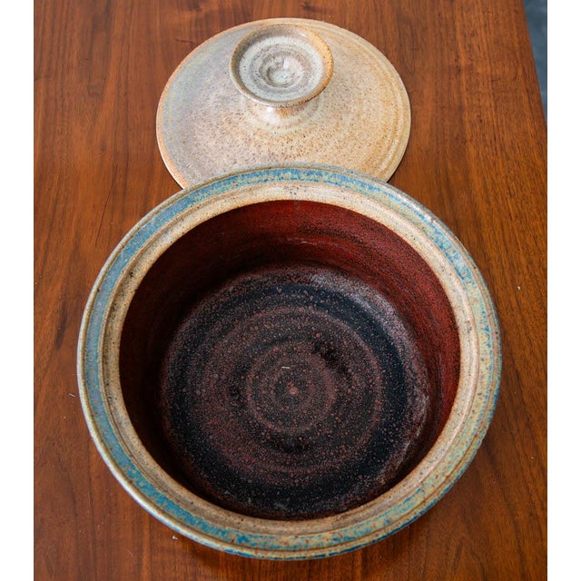 1960s Mid-Century Modern Art Pottery Lidded Bowl Ceramic Vessel Glazed Round Signed Serving Casserole For Sale - Image 11 of 11