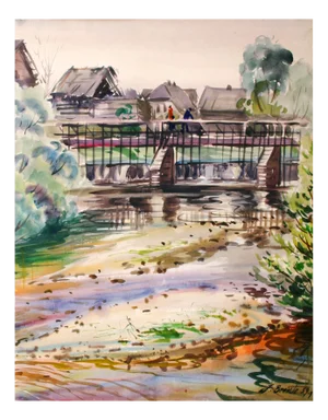 Janis Brekte, The Dam, 1959, Watercolor on Cardboard
