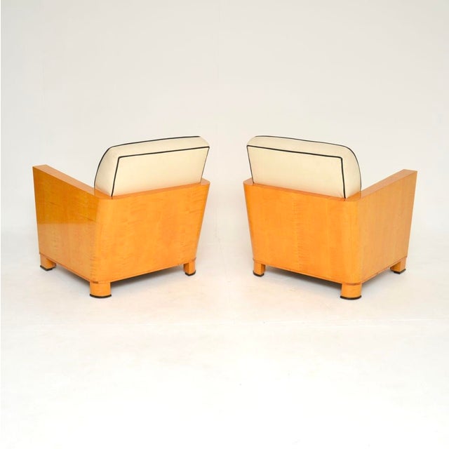 Art Deco Swedish Leather and Satin Birch Chairs, 1930s, Set of 2 For Sale - Image 4 of 16
