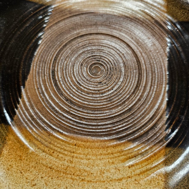 MCM Treasure Craft Stoneware Brown Plaid Ashtray Trinket Dish 7.5" For Sale In San Francisco - Image 6 of 12