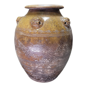 Large Antique Chinese Martaban Stoneware Dragon Jar, Qing Dynasty Circa 1850