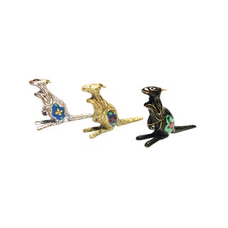 Vintage Mid Century Hand Crafted Cloisonné Mini Kangaroo Figurines - Set of 3 For Sale