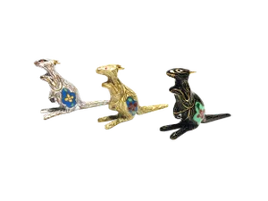 Vintage Mid Century Hand Crafted Cloisonné Mini Kangaroo Figurines - Set of 3