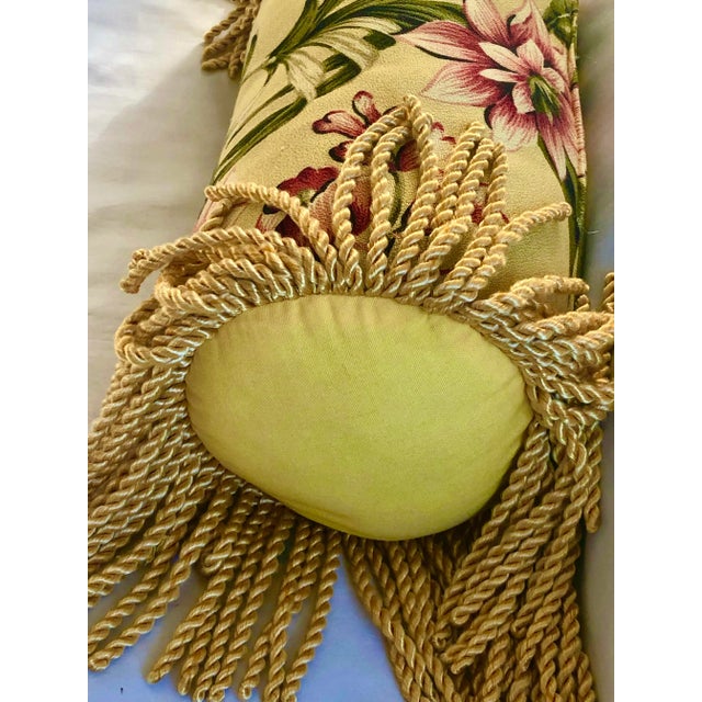 1990s Floral Round Bolster Pillow With Tassel Trim For Sale - Image 4 of 6