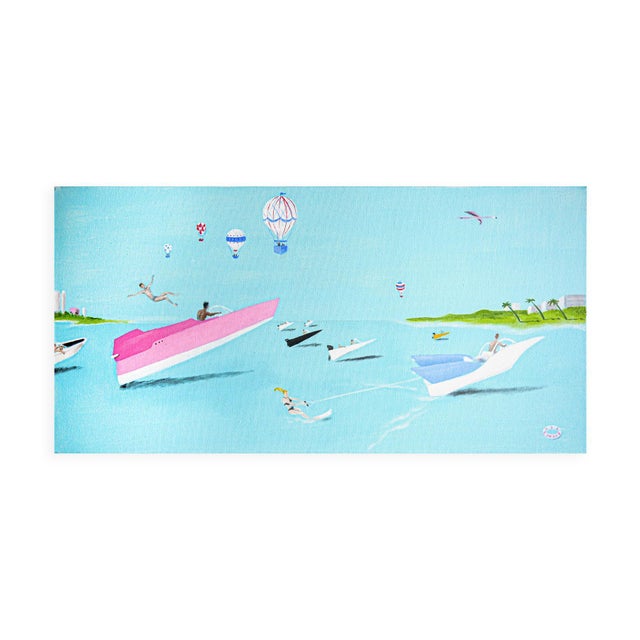 Scott Woodard "Regatta of Sorts" Pastel Blue and Pink Abstract Contemporary Landscape Painting, 2022 For Sale - Image 4 of 11