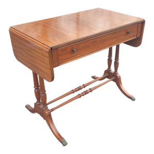 Mid Century English Regency Mahogany Drop Leaf Sofa Table Desk