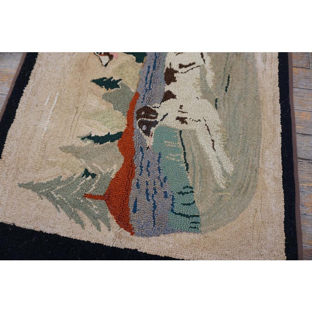1930s Ivory Scene Animal Antique American Hooked Rug 2' 0" X 3' 6" Handknotted Wool Carpet For Sale In New York - Image 6 of 11