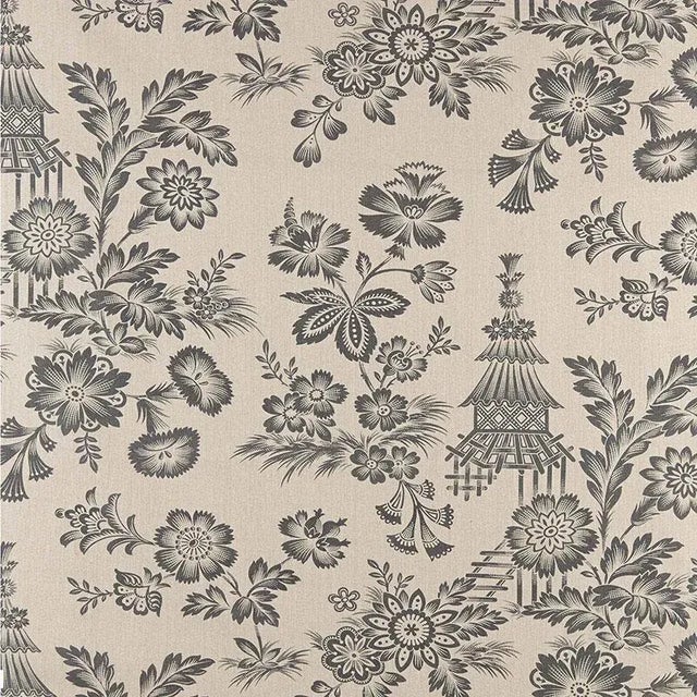 Chinoiserie Sample- Schumacher Song Garden Fabric in Greige For Sale - Image 3 of 3