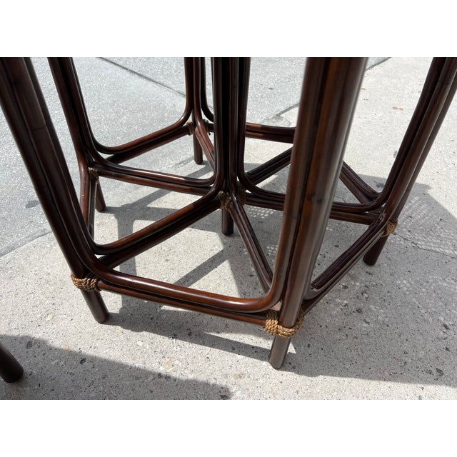 Rattan Dining Room Table 6 Arm Wing Back Dining Chairs - Set of 9 For Sale - Image 12 of 12