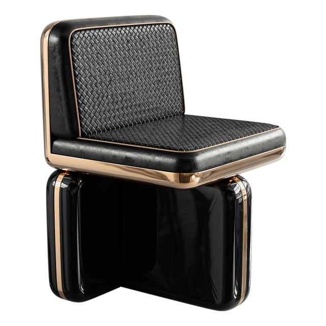 "Soho" Chair, With Bronze, Tailor Made Woven Leather, Handcrafted For Sale