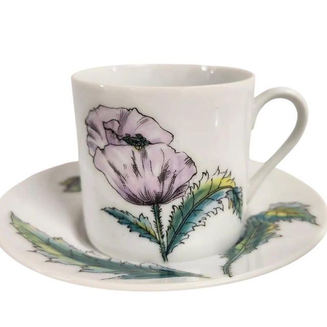 Taste Setter Collection Botanical Poppy Demitasse Cups & Saucers — Set of 4, Garden-Inspired Floral Porcelain For Sale - Image 4 of 9