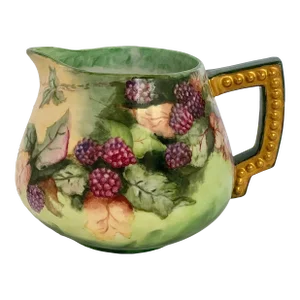 Vintage Early 19th Century Limoges Blackberry Motif Hand Painted Porcelain Cider Pitcher