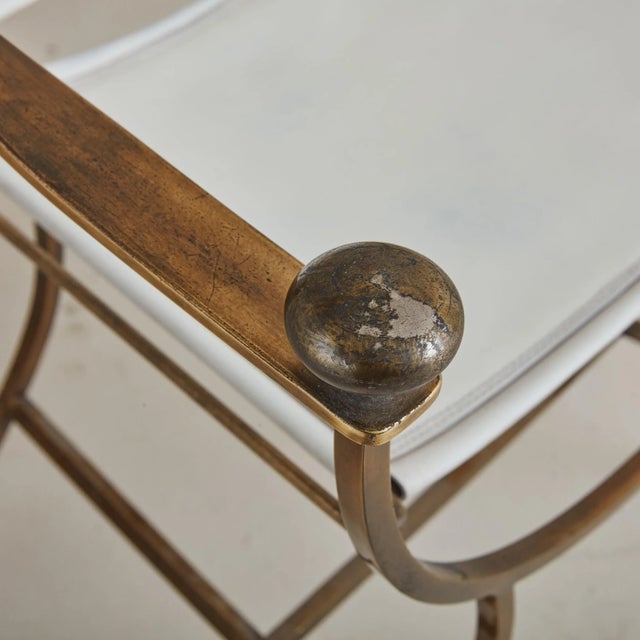 Neoclassical White Leather + Brass Pompeii Armchair by Alberto Orlandi, Italy 1980s - 2 Available For Sale - Image 3 of 11
