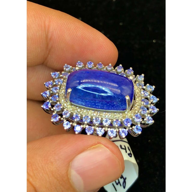 Blue Bochic “Orient” Natural Diamond & Tanzanite Cocktail Ring Set 18K Gold & Silver For Sale - Image 8 of 12