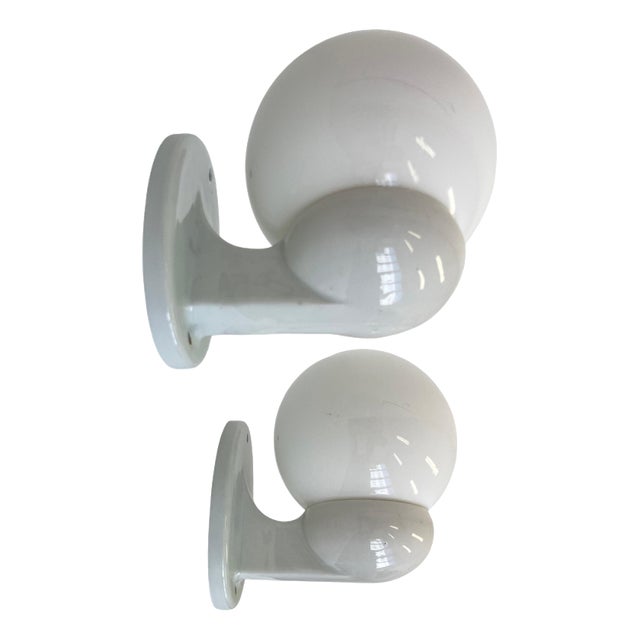 Bauhaus Porcelain and Glass Wall Lamps, 1930s, Set of 2 For Sale