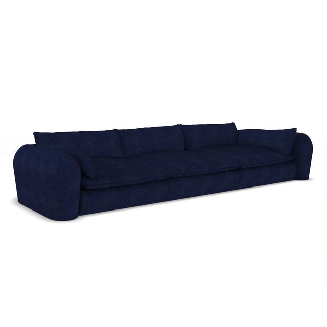 Contemporary Modern Comfy Sofa in Blue Velvet by Collector For Sale - Image 3 of 5