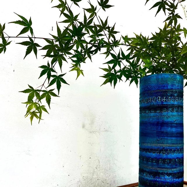 Vintage Rimini Blue Ceramic Vase by Aldo Londi, in Flawless conditions. Designed 1960 to 1969 This piece has an...