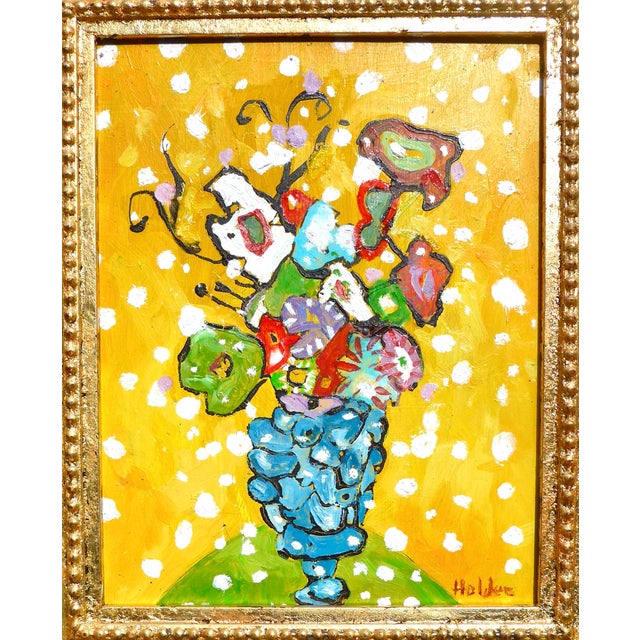 Abstract "Golden Flowers" Oil Painting For Sale - Image 3 of 5