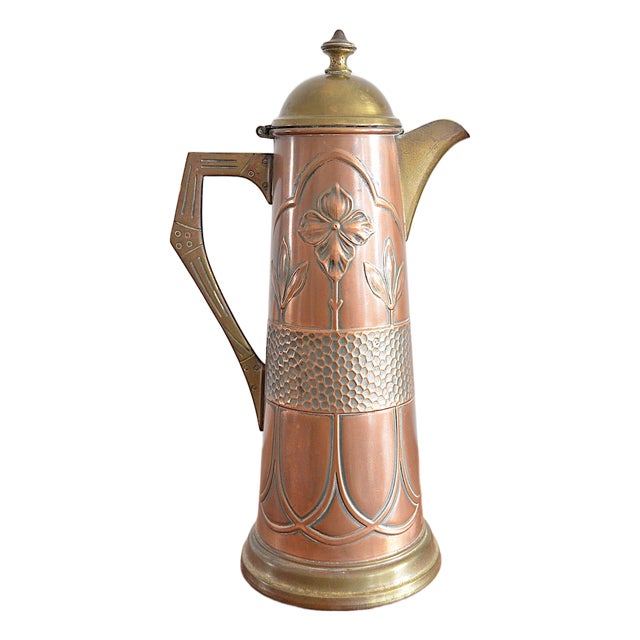 Art Nouveau Copper Jug ​​with Floral Motif, 1910s For Sale