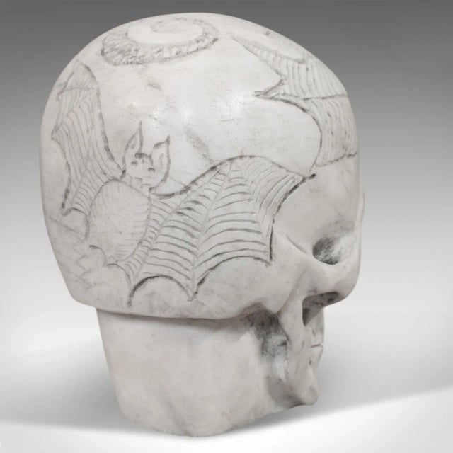 Stone 20th Century Marble Carved Decorative Skull Ornament For Sale - Image 7 of 13