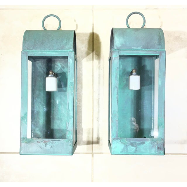 Pair of Custom Hand-Crafted Solid Copper Wall Lanterns -17”x 6”25 Wide X 7”deep For Sale - Image 10 of 10