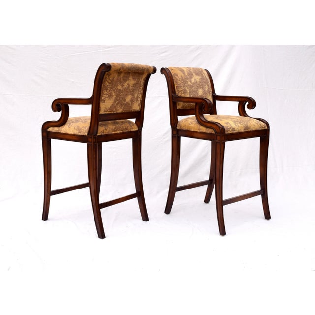 Wood Nancy Corzine Regency Bar Stools, English Walnut, Counter Height For Sale - Image 7 of 12