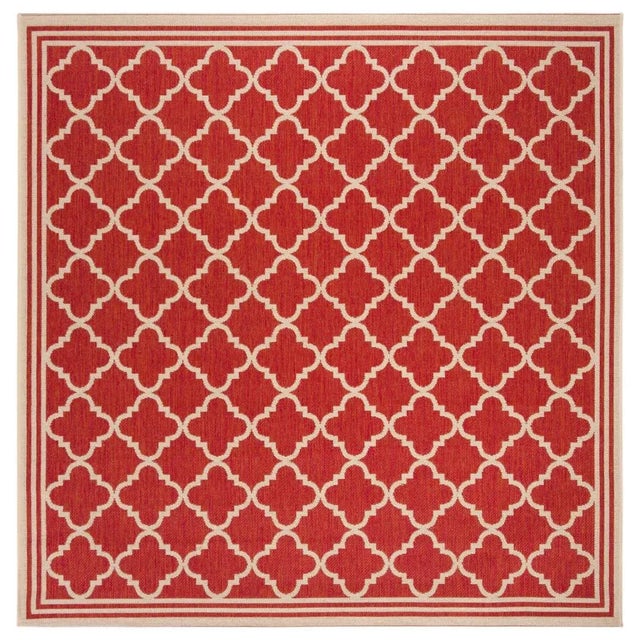 Sea Cottage Indoor Outdoor Rug Red & Cream 6'7" Square For Sale - Image 4 of 4
