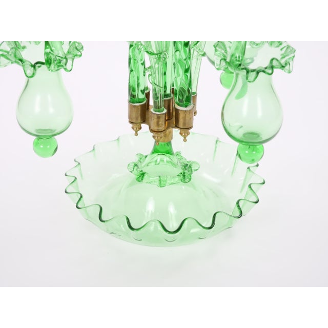Neon Green 19th Century Victorian Style Italian Glass / Brass Epergne Centerpiece Vase For Sale - Image 8 of 18