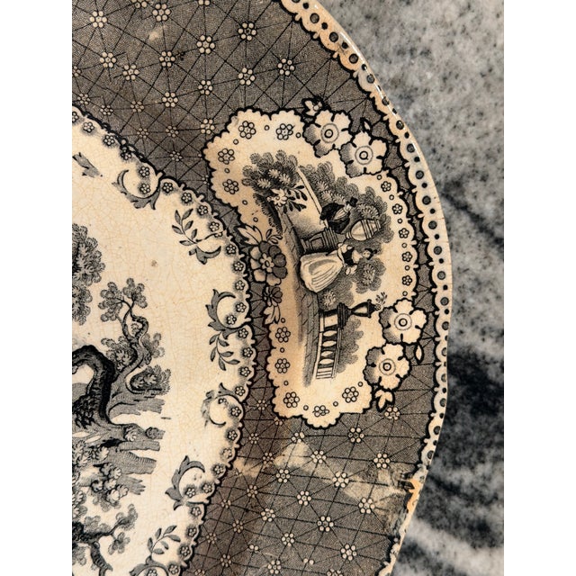 Mid-19th Century English Black Transferware Romantic Scenic Platter, Circa 1850–1870 For Sale - Image 9 of 18