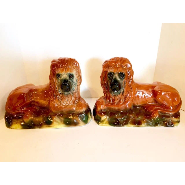 Burnt Umber Staffordshire Recumbent Lions, Late 19th Century - a Pair For Sale - Image 8 of 8