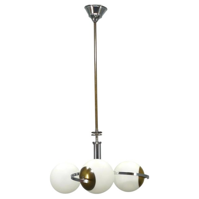 Art Deco Czech Chrome and Opaline Glass Chandelier, 1930s For Sale - Image 12 of 12