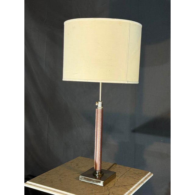 2000s Rose Bronze and Chrome Table Lamp With Cream Shade For Sale - Image 4 of 5