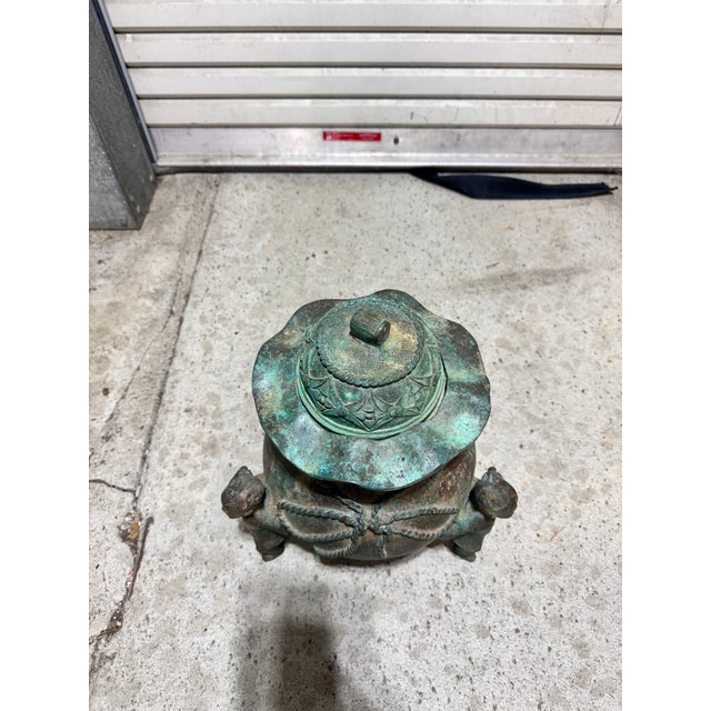 Antique-Style Chinese Bronze Censer | Treasure Bag Form | Money Frog Base | Karako Putti Figures | 14" Tall Up for sale is...