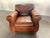Pair of Leather Club Chairs, French Art Deco-Style, Classic Distressed Brown Leather, "Mustache" Back For Sale - Image 4 of 13
