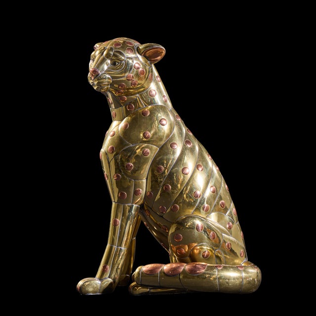 Carlos del Conde Mid Century Welded Brass Leopard Cat Signed Sculpture This sculpture measures: 10.5 wide x 14.25 deep x...